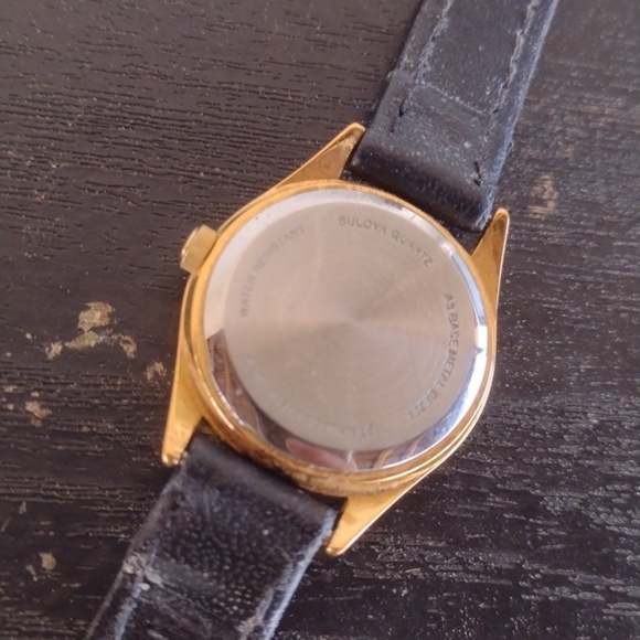 Bulova Gold and Black Leather Watch
